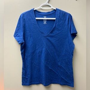 George Blue and White Speckled V Neck T Shirt